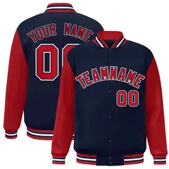 Navy Red-Navy Raglan Varsity Full-Snap Letterman Jacket