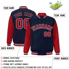 Navy Red-Navy Raglan Varsity Full-Snap Letterman Jacket 2