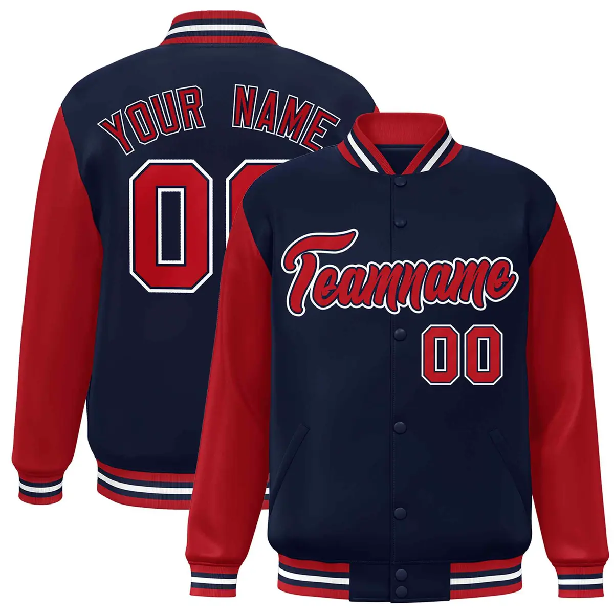 Navy Red-Navy Raglan Varsity Full-Snap Letterman Jacket