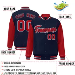 Navy Red-Navy Raglan Varsity Full-Snap Letterman Jacket 2