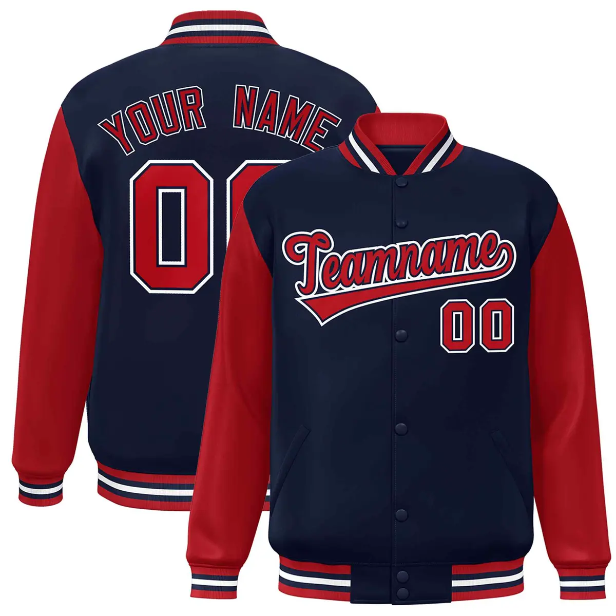 Navy Red-Navy Raglan Varsity Full-Snap Letterman Jacket
