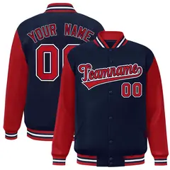 Navy Red-Navy Raglan Varsity Full-Snap Letterman Jacket