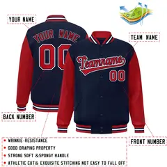 Navy Red-Navy Raglan Varsity Full-Snap Letterman Jacket 2