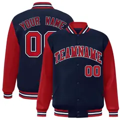 Navy Red-Navy Raglan Varsity Full-Snap Letterman Jacket