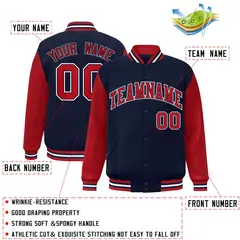 Navy Red-Navy Raglan Varsity Full-Snap Letterman Jacket 2