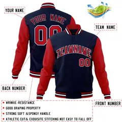 Navy Red-Navy Raglan Varsity Full-Snap Letterman Jacket 4