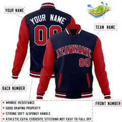 Navy Red-Navy Raglan Varsity Full-Snap Letterman Jacket 4