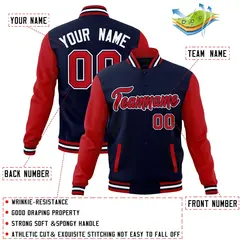 Navy Red-Navy Raglan Varsity Full-Snap Letterman Jacket 4