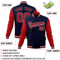 Navy Red-Navy Raglan Varsity Full-Snap Letterman Jacket 4