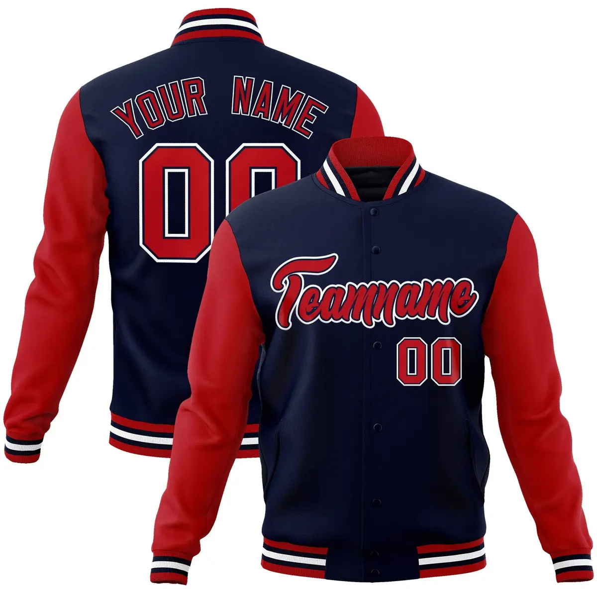 Navy Red-Navy Raglan Varsity Full-Snap Letterman Jacket