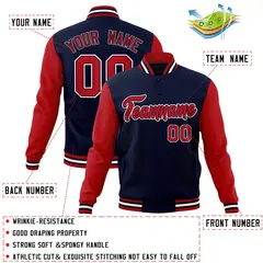 Navy Red-Navy Raglan Varsity Full-Snap Letterman Jacket 4