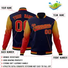 Navy Red Old Gold Gradient Raglan Varsity Letterman Jacket 2