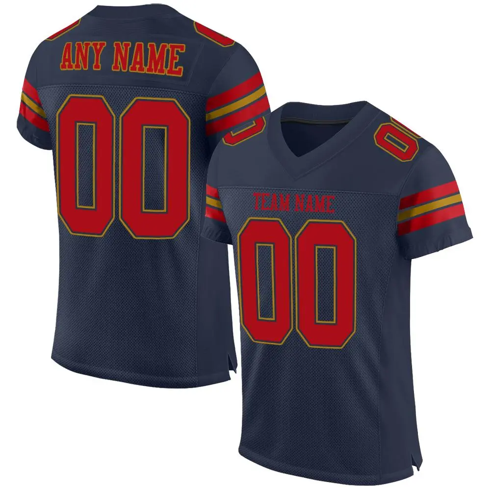 Navy Red-Old Gold Mesh Football Jersey