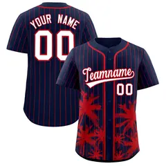 Navy Red Pinstripe Coconut Tree Baseball Jersey 1