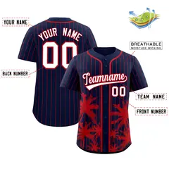 Navy Red Pinstripe Coconut Tree Baseball Jersey 2