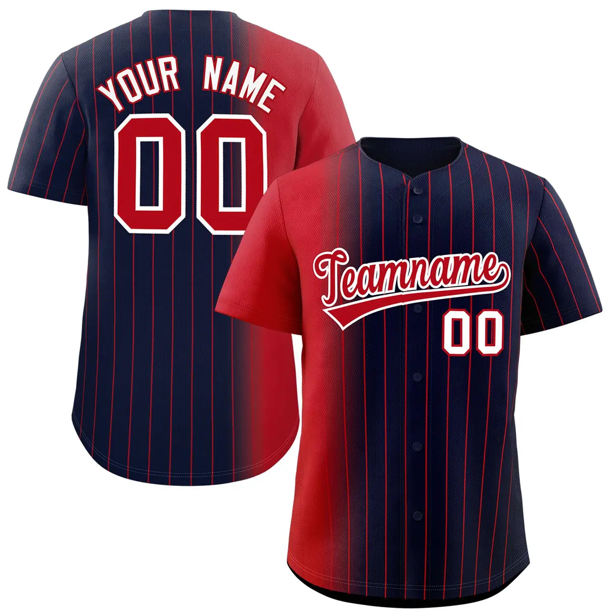 Navy Red Pinstripe Gradient Baseball Jersey