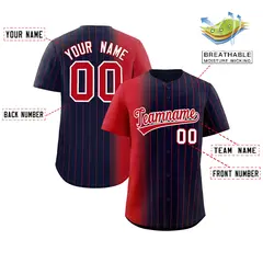 Navy Red Pinstripe Gradient Baseball Jersey 2