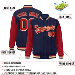 Navy Red Pinstripe Raglan Full-Snap Letterman Baseball Jacket 2