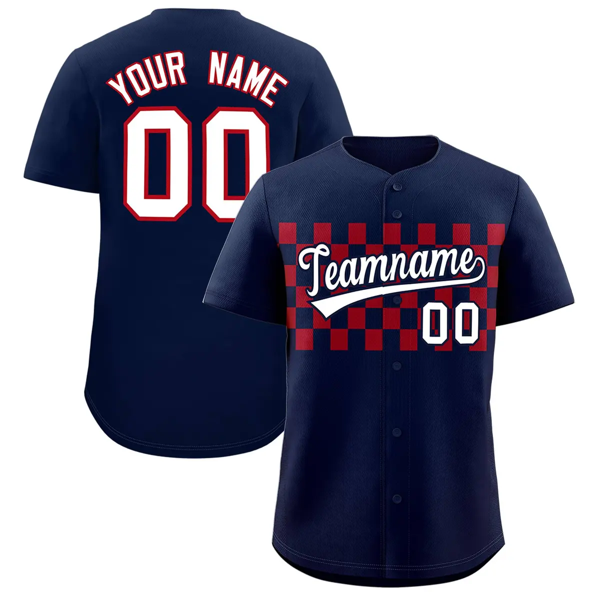 Navy Red Plaid Fashion Authentic Baseball Jersey