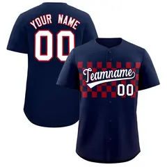 Navy Red Plaid Fashion Authentic Baseball Jersey