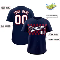 Navy Red Plaid Fashion Authentic Baseball Jersey 2