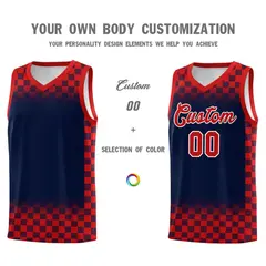 Navy Red Plaid Pattern Basketball Jersey Sports Uniform 3