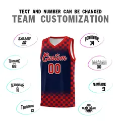 Navy Red Plaid Pattern Basketball Jersey Sports Uniform 4