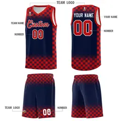 Navy Red Plaid Pattern Basketball Jersey Sports Uniform 5