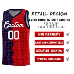 Navy Red Puzzle Pattern Splid Basketball Kits 2