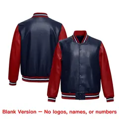 Navy Red Raglan Full-Snap Faux Leather Letterman Jacket 6