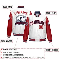 Navy Red Raglan Full-Snap Faux Leather Letterman Jacket 2