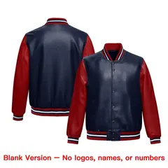 Navy Red Raglan Full-Snap Varsity Faux Leather Letterman Jacket 6