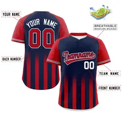 Navy Red Raglan Gradient Thick Stripe Baseball Jersey 2