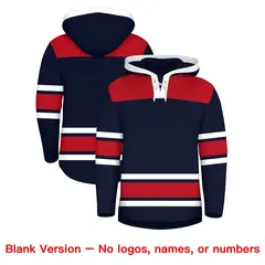 Navy Red Raglan Lace-Up Neck Hockey Hoodie Jersey 7