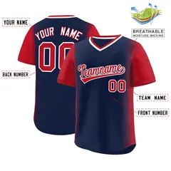 Navy Red Raglan Pullover Baseball Jersey 2