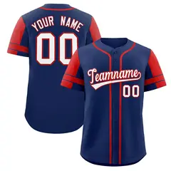 Navy Red Raglan Sleeve Authentic Baseball Jersey