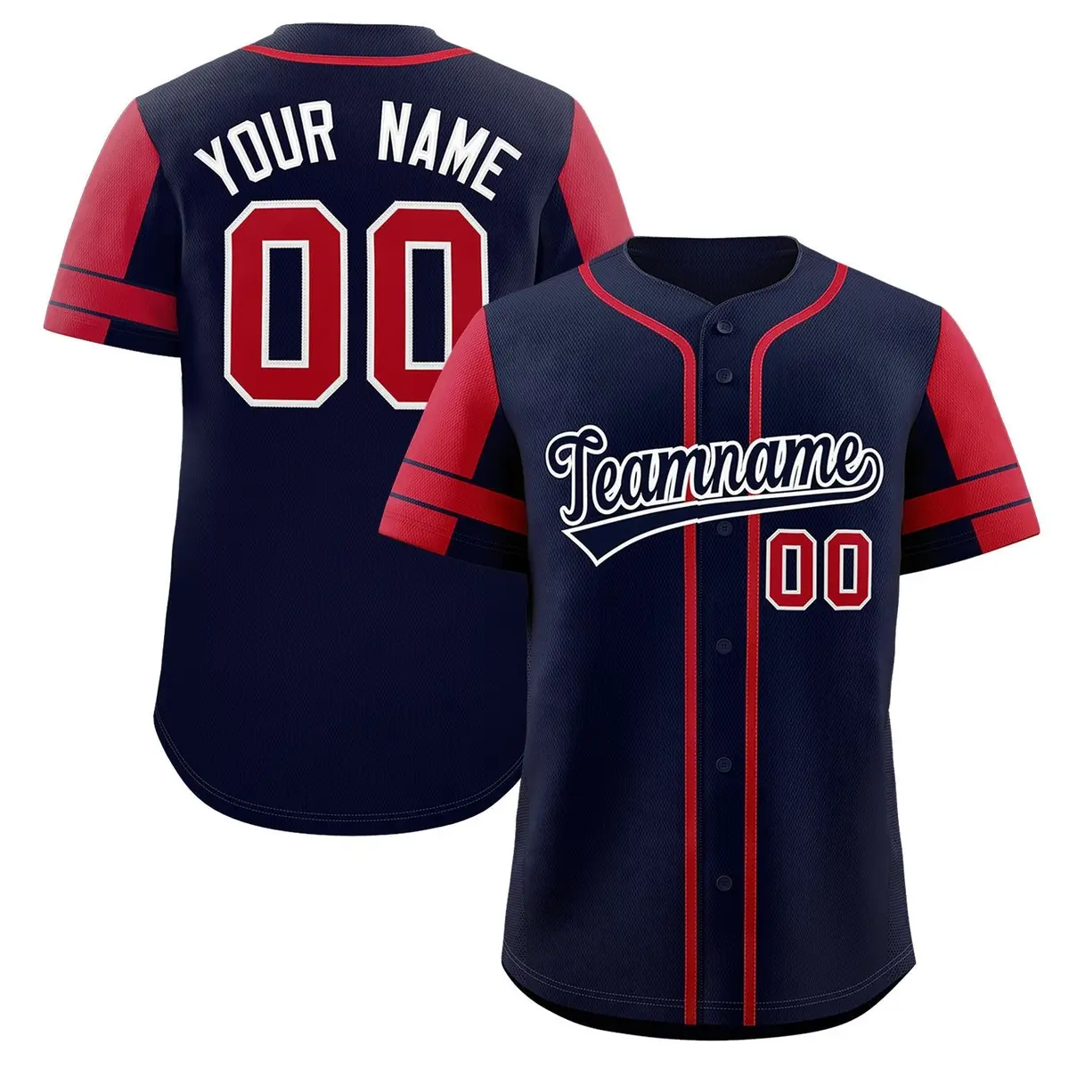 Navy Red Raglan Sleeve Authentic Baseball Jersey