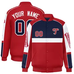Navy Red Raglan Sleeve Varsity Letterman Jacket 1