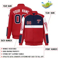 Navy Red Raglan Sleeve Varsity Letterman Jacket 2