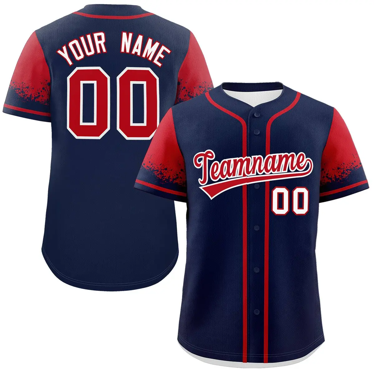 Navy Red Raglan Sleeves Authentic Baseball Jersey