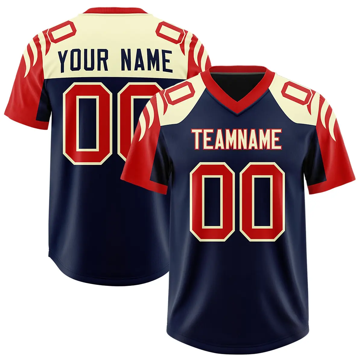 Navy Red Raglan Sleeves Authentic Football Jersey