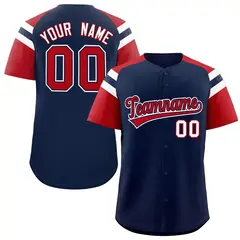 Navy Red Raglan Sleeves Contrast Baseball Jersey 1