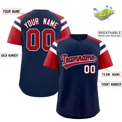 Navy Red Raglan Sleeves Contrast Baseball Jersey 2