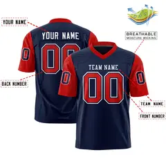 Navy Red Raglan Sleeves Design Football Jersey 2