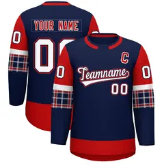 Navy Red Raglan Sleeves Round-Neck Hockey Jersey