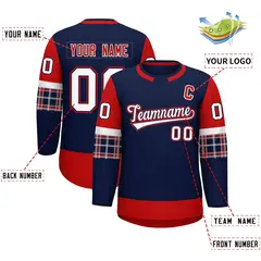Navy Red Raglan Sleeves Round-Neck Hockey Jersey 2