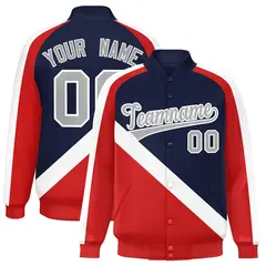 Navy Red Raglan Varsity Full-Snap Letterman Baseball Jacket 1