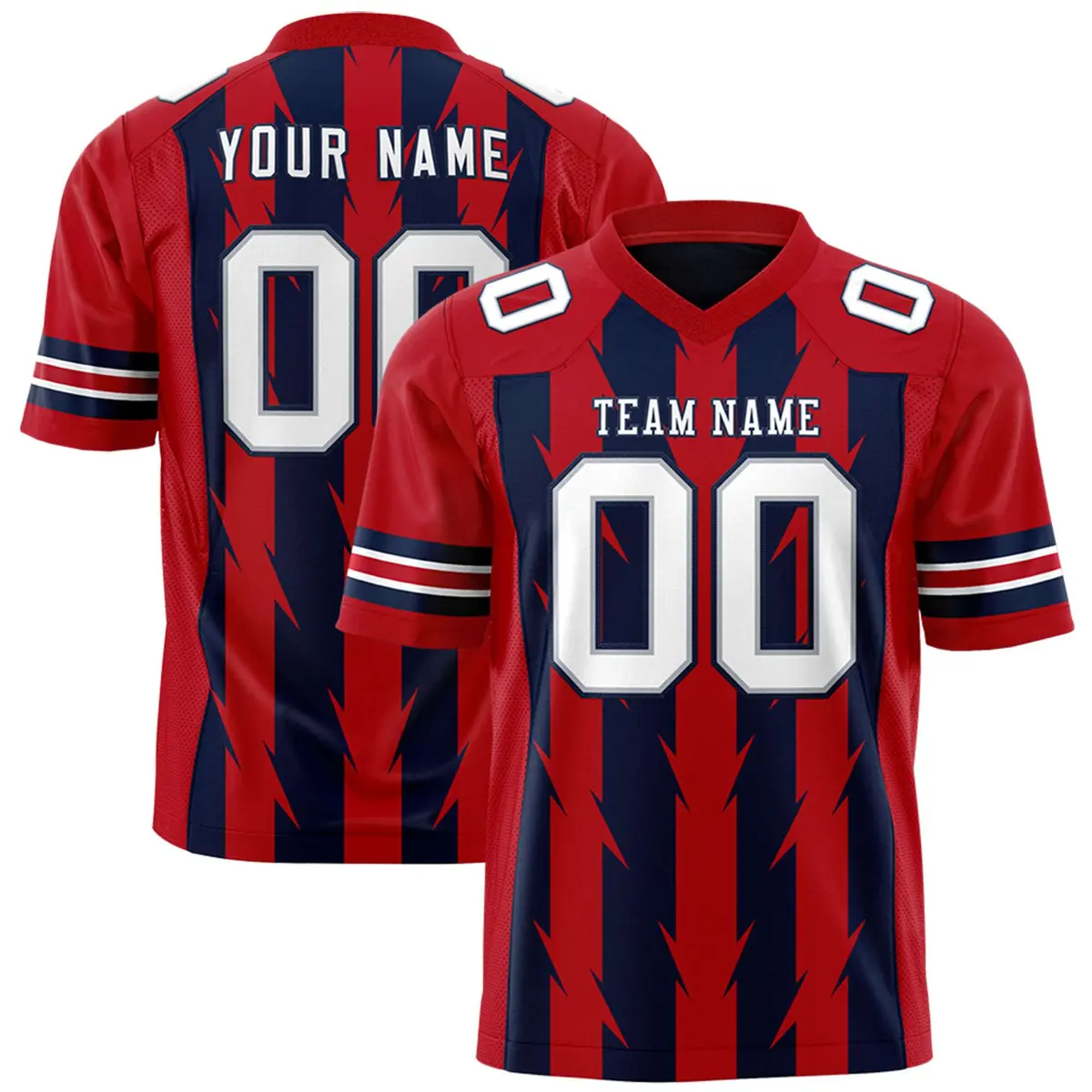 Navy Red Razr Stripe Graffiti Pattern Flag Football Jersey