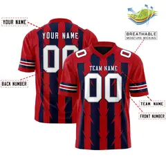 Navy Red Razr Stripe Graffiti Pattern Flag Football Jersey 2