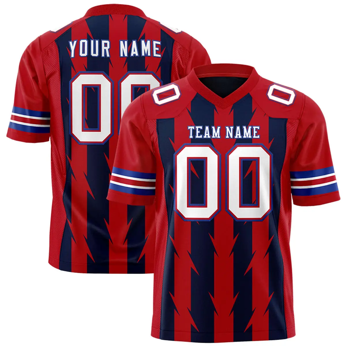 Navy Red Razr Stripe Graffiti Pattern Flag Football Jersey